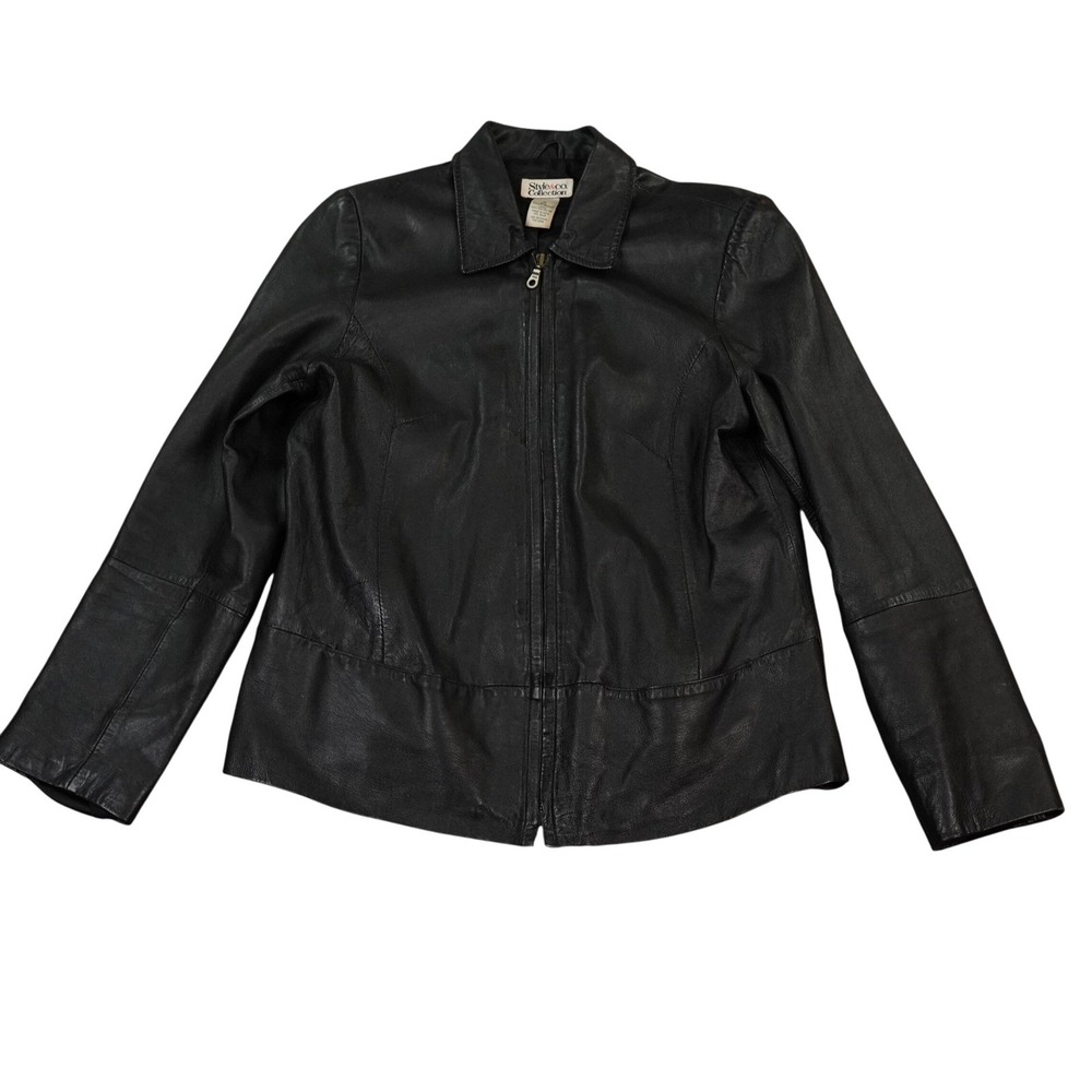Style & Co Collection Womens Black Genuine Leather Jacket Medium M